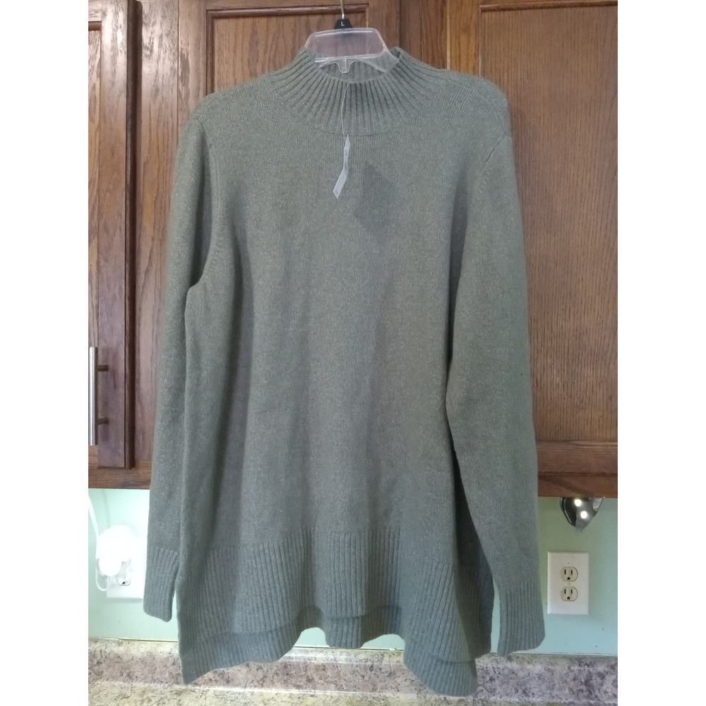 Loft Outlet Sage Green Mock Neck Ribbed Knit Sweater XL New With Tags